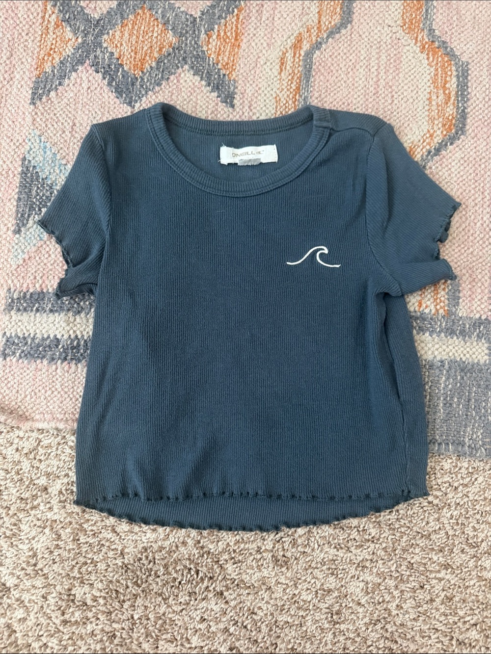 O'Neill Short Sleeve Ribbed Tee in Slate Navy with White Wave